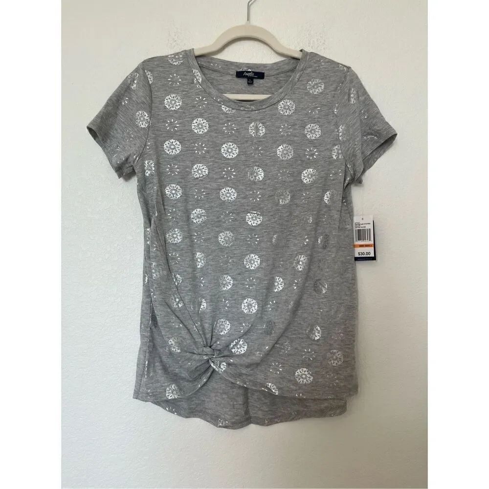 Grey and Silver Tee with Front Knot Twist NEW